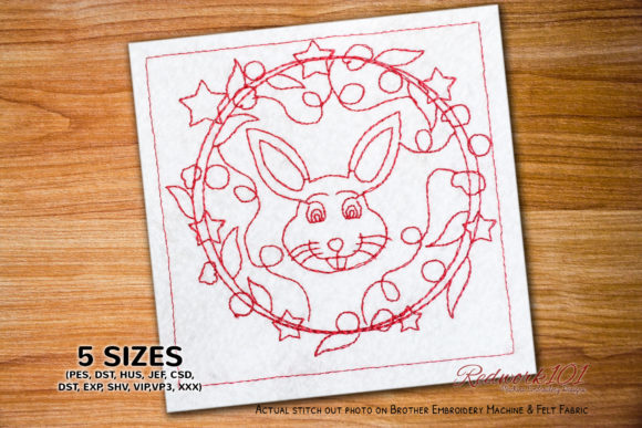 Christmas Rabbit Face Redwork Design